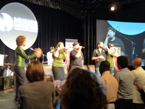 Canada's Governor General dances as People's Poets perform.
