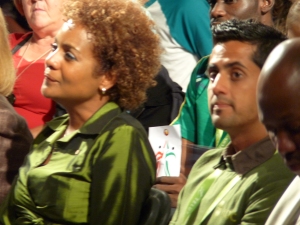 Michaelle Jean sits in the crowd and listens to the youth dialogue at the Global Youth Assembly in Edmonton, July 31, 2009